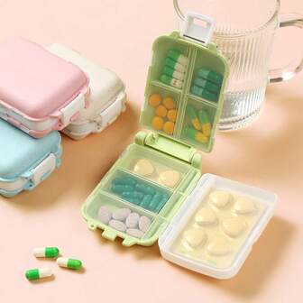 Portable Mini Pill Box, Double Sealed Medicine Tablet Storage Box, Foldable Flip Cover 3-Layer 8-Grid Large Capacity Pill Case, Travel Medication Organizer