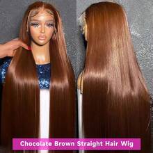Realove 13X4 Straight Wigs Glueless Wig Human Hair Wear And Go Transparent Lace Front Wigs Human Hair Chocolate Brown Wig Bob Wigs Human Hair Wigs Glueless Wigs Pre Plucked 40 Inch T Part Long Wigs For Women Halloween Natural Black Wig Daily Party Wear - Light Brown - 查看 1