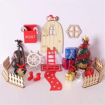 26 件套圣诞节娃娃屋装饰微型圣诞场景树屋门邮箱圣诞礼物模型装饰 26 件套 DIY 套装