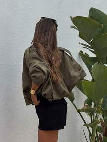 Dirty Martini Green Suede Bomber Jackets Women Long Sleeve Zipper Oversized Jackets Fashion 2026 Spring Casual Streetwear Outwears Valentine's Day