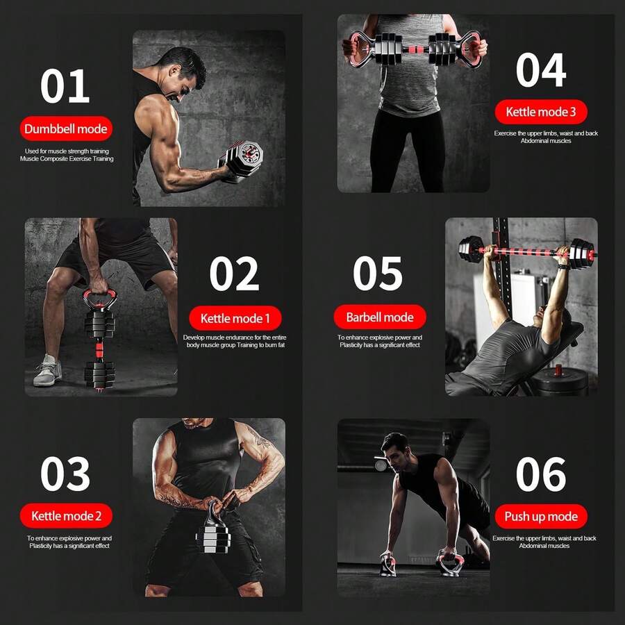 ANNA TOSANI Kit Mancuernas 3 en 1 Multiuso,últiples Opciones 15/20/30/40Kg, para Entrenamiento de Ejercicio en el Gimnasio en Casa, Ejercicio de Todo el Cuerpo, Agarra antideslizante - 20 kilos - Ver 1