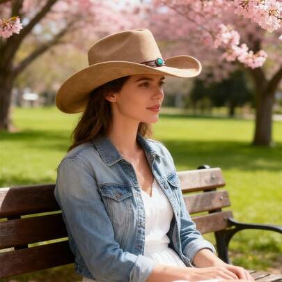 1Pc Adults Western Cowgirl Hats With Buckle Belt Fashionable Wide Brim Fedora Caps For Daily Life And Party