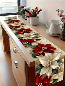 1 buah Taplak Meja Dekoratif Natal, Taplak Meja Motif Bunga Natal, Alas Meja, Dekorasi Meja Natal, Dekorasi Dapur dan Ruang Makan Persegi Panjang, Cocok untuk Pesta Liburan di Dalam dan Luar Ruangan, Dekorasi Natal, Dekorasi Meja Makan - MultiWarna - View 5