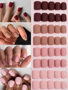 ARTAUG 96片纯色4种不同裸色亮面可佩戴美甲贴纸，可爱Abrazine短方形假指甲，可卸式成品假指甲，按压式美甲贴纸，新年礼物送给女性和女孩的美甲用品 - 彩色 - 查看 8