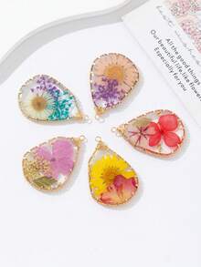 3pcs Teardrop Resin Dried Flower Wrapped Copper Wire Earrings, Necklace, Bag Decoration DIY Pendant