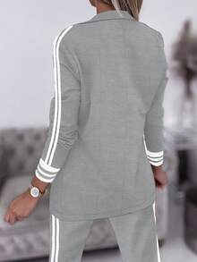 女式休闲运动侧条纹夹克和裤子套装 - 灰色 - 查看 4
