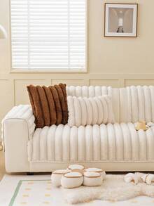 1件加厚绒毛沙发套，提花秋冬沙发垫，保暖柔软，宠物友好，防污防刮，适用于客厅、卧室、户外，适合1/2/3/4人沙发 - 米色 - 查看 4