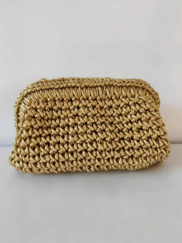 Handmade Crochet Cloud Bag Hand-Held Gold Rope Woven Clutch Evening Bag
