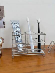 1个不锈钢牙刷架，多功能牙膏架牙刷收纳架，浴室梳妆台整理架，化妆品架，沥水架，浴室用品，牙刷架，浴室配件，牙刷盒，装饰 - 銀色 - 查看 11