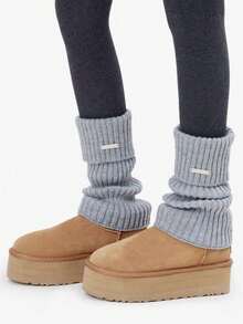 1/2 Pairs Of Solid Color Leg Warmers,For Uggs Warmers, Fashionable And Warm, Suitable For Back To School Outfits, Halloween Socks, Autumn And Winter, Casual Shopping, Vacation, Christmas Party Outfits - Black - View 13