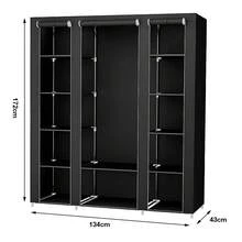 Wardrobe Fabric Wardrobe Folding Wardrobe With Clothes Rails And Pockets-172x134x34cm - màu đen - Xem 6
