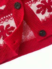 Áo len nữ mùa Thu/Đông kiểu dáng retro giản dị, áo cardigan dài tay cổ tròn cài nút - Kiểu dáng đáng yêu, hoàn hảo cho không khí Giáng sinh, trang phục Giáng sinh, quần áo mùa đông nữ. - Đỏ - Xem 8