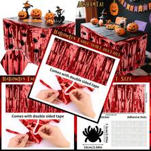 28x106 Inch Red Sequin Tablecloth For Halloween Decorations Metallic Tinsel Foil Fringe Table Skirt Rectangle Or Round Tables Decor Table Cover Spider Decorations For Halloween Party