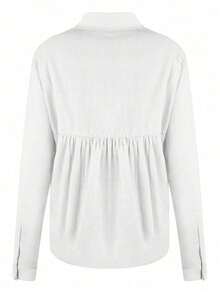 Women's Cotton Linen Blouse Long Sleeves Plus Size - trắng - Xem 9