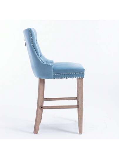 Contemporary Fluwelen Upholstered Button Tufted ation Wooden Legs, Chrome Studded Head ation, Bar Chairs, Stools, Set Of 2, DE2002OG view 7