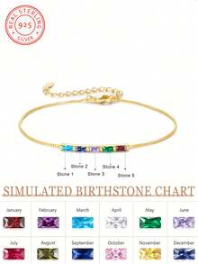 1 Pc 925 Sterling Silver Personalised Birthstone Fashion Jewellery Bracelet, Customisable With Birthstone, Makes An Ideal Gift For Her, Your Girlfriend, Mother, Family Or Friends. Suitable For Anniversaries, Graduation Ceremonies, Proms, Parties And Other Occasions. Perfect For High School Graduates, University Students And Freshers To Wear. - Yellow Gold - View 9