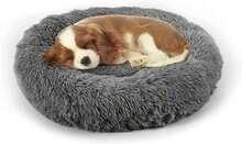 Ultra - Soft Faux Fur Round Plush Donut Cuddler Bed For Large, Medium, And Small Dogs And Cats, Cat Calming Bed - Màu xám đen - Xem 14