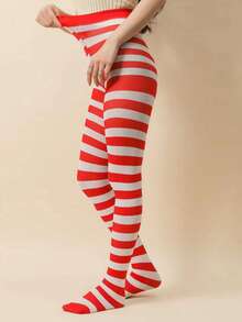 1 Quần tất kẻ sọc thời trang, Quần tất kẻ sọc Giáng sinh phổ biến của Châu Âu và Mỹ, Tất bó màu tương phản dành cho nữ - Nhiều màu - Xem 34