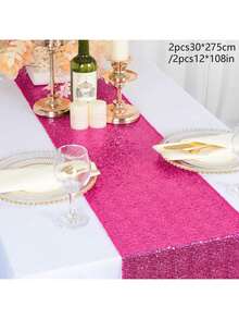 2 buah Taplak Meja Merah Mengkilap Ukuran 12" x 108", Cocok untuk Pernikahan, Pesta, Ulang Tahun, Pameran, Natal, Dekorasi Meja Hidangan Penutup - MultiWarna - View 11