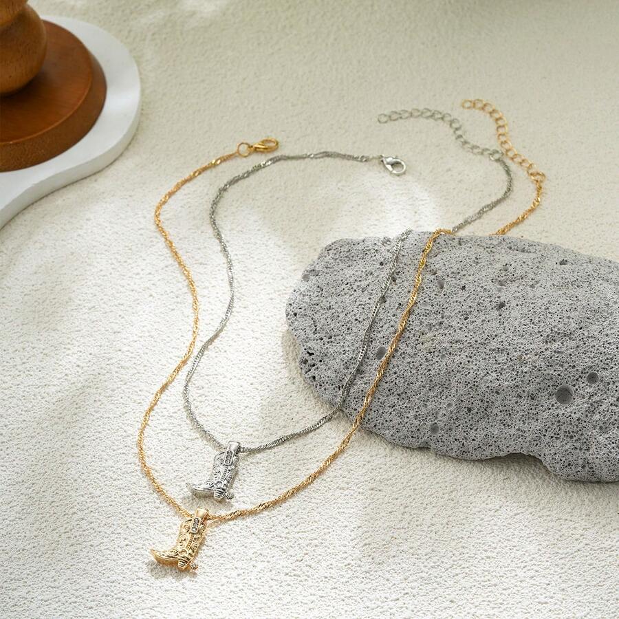 1件男女通用西部牛仔靴造型不锈钢水钻吊坠项链 - 項鍊 - 查看 1