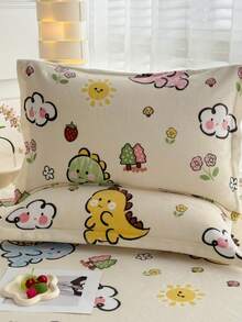 1 件儿童卡通印花枕套，信封枕套，熊、恐龙、星星和心形图案，装饰枕套，厚天鹅绒面料，亲肤柔软，30cm*50cm/40cm*60cm/48cm*74cm（不含枕芯）