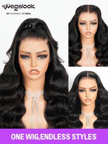 MEGALOOK 升级版 13x6 Three-Go™ 无胶假发，波浪卷发，带抽绳蕾丝前额假发，100% 真人发丝，预拔毛、预剪蕾丝，易于佩戴，预漂白发结，耳到耳蕾丝前额假发，18-26 英寸，自然黑色 - 适合新娘、婚礼、圣诞派对、度假、红毯、返校、约会、商务场合等各种场合。 - SNatural - 查看 5