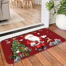 Felpudo decorativo con estampado de Papá Noel, hecho de poliéster, lavable a máquina, antideslizante y resistente a las manchas, liviano y adecuado para el hogar, dormitorio/sala de estar/cocina, tejido a máquina, diseño navideño para alfombra de cocina - Multicolor - Ver 3