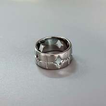 VKHK 1 件不锈钢星形印章戒指，适合男女，情侣礼物