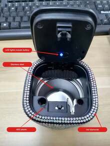 汽车用品镶钻车载烟灰缸时尚LED灯多功能车用创意汽车烟灰缸男女/豪华水钻烟灰缸，带盖，便携式烟灰缸-免烫钻车载烟灰缸/适用节日礼物 - 彩色 - 查看 10