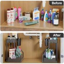 1/2pcs 2-Tier Large Capacity Pull-Out Storage Organizer Drawer - Durable, Space-Saving, Easy Access Design For Maximum Storage - Ideal For Kitchen, Bathroom, And Home Organization Solutions - 2 piezas negras - Ver 11