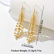1 par de pendientes largos con cadena de bolas exagerada, pendientes de diseño exclusivo de alta gama, estilo europeo y americano - Dorado - Ver 2