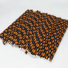 100 قطعة/عبوة قش ورقي أسود بنمط رسم اليقطين والجمجمة البرتقالي - مناسب للهالوين وأعياد الميلاد وديكورات عملية، ديكور هالوين مع اليقطين والأشباح. ديكور الحفلات - الأسود - مشاهدة 5