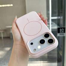 奢华亮面荧光液态硅胶手机壳，兼容 17 Air、16、15、14、13、12、17 Pro Max Plus，带磁吸软壳 - 粉紅白色 - 查看 6