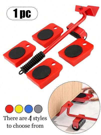 1 juego/5 PIEZAS Juego de herramientas elevadoras y deslizantes de muebles de uso pesado con ruedas giratorias de 360° - 5 deslizadores de piso antiarañazos, base con polea para mover artículos grandes, construcción resistente, diseño ergonómico, para madera/baldosa/alfombra | Sistema de mudanza profesional para sofá/cómoda/refrigerador | Artículos esenciales para mudanza de apartamento, montaje de dormitorio y herramientas de renovación del hogar | Elevadores de palanca ergonómicos, muy adecuados para renovación de la casa, mudanza, mudanzas, almacenes (Rojo)