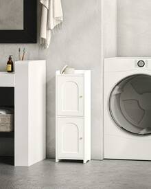 HEXCELEN Bathroom Storage Cabinet, Corner Floor Cabinet With 2 Doors And Adjustable Shelf, Narrow Toilet Paper Cabinet, Bathroom Organizer For Small Spaces, White - 白色 - 查看 2