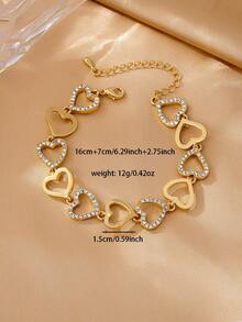 1 pieza Brazalete de aleación elegante y versátil de alta gama con corazón hueco y diseño minimalista, adecuado para uso diario de mujeres