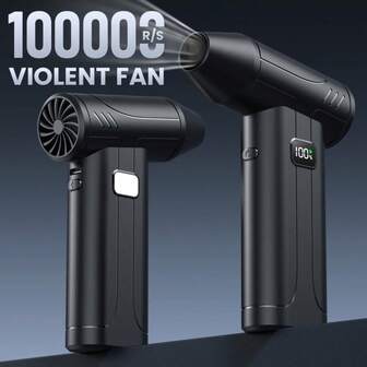 100,000 RPM Ventilador turbo portátil ultra potente, 200g de empuje a 52m/s de alta velocidad, carga rápida Tipo-C, diseño sin escobillas, enfriamiento para automóvil, secador, teclado, computadora, campamento al aire libre, compacto y viento extremadamente fuerte