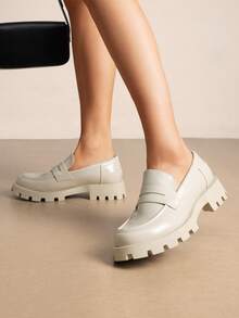 Women's Chunky Loafers 1.5-Inch Lug Sole Slip On Platform Penny Loafers For Women Dressy Work Business Casual Versatile Loafers Shoes - 米色 - 查看 3