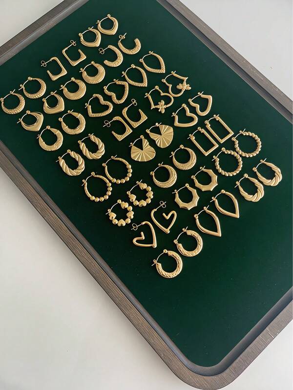 2-15 زوج من الأقراط الحلقية الفاخرة عالية الجودة بطراز رجعي للنساء، مطلية بالذهب عيار 18 قيراط، بتصاميم هندسية بسيطة بشكل قلب، مناسبة للارتداء اليومي والحفلات، هدية محظوظة [شحن عشوائي للأنماط]