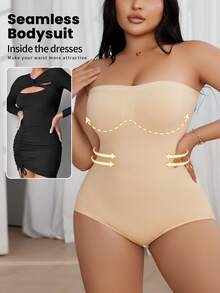 Local Delivery Women's Plus Size Shaping BodysuitTummy Control & Butt Lift, Slimming Fit, Breathable Fabric, Ideal For Postpartum Recovery & Everyday Fitness - 杏色 - 查看 5