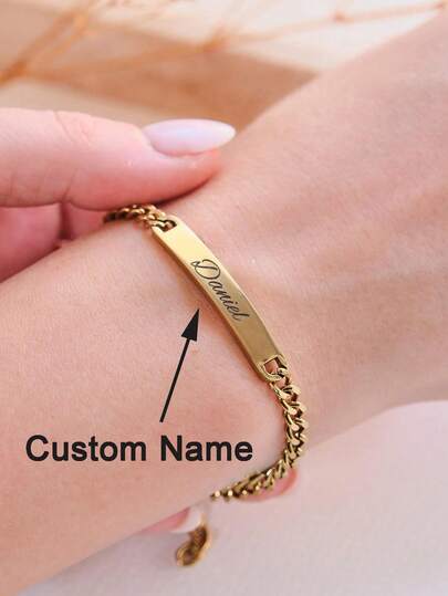 1 Pulsera con nombre personalizado, pulsera a juego con nombre de pareja personalizada, pulseras de pareja, pulsera de , joyería de acero inoxidable, accesorio de boda romántico, pulsera con nombre tallado simple, adecuada para aniversario, cumpleaños, San Valentín, Halloween, regalos de Navidad