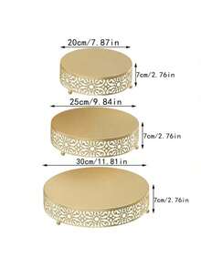 Set Of 3 Cake Stand, Dessert Display Cupcake Stands, Round Metal Cake Stands, Cupcake Pastry Candy Display Plate For Wedding, Event, Birthday Party,Festival Celebrations,Chrismas Celebration,Cake Decorations - Gold - View 9