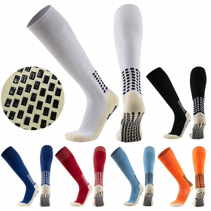 男女通用过膝足球袜，带防滑硅胶点，加厚毛圈内衬，适合专业训练 - 彩色 - 查看 1