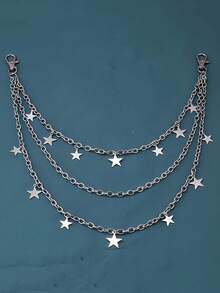 1pc European & American Punk Style Pentagram Pendant Waist Chain, Metal Chain Street Fashion Pants Chain - Silver - View 4