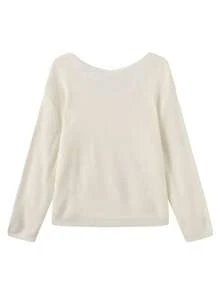 Áo len nữ Joy Knit, kiểu dáng thời trang mới cho mùa Thu/Đông - Áo cơ bản - Phong cách tối giản, giản dị, đa năng - Áo len màu trơn, viền cuộn, cổ chữ V sâu, hở vai - Thích hợp mặc công sở - đi chơi - dự tiệc (màu trắng) - trắng - Xem 8