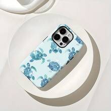 1 Funda Azul con Patrón de Tortuga 2 en 1 - Diseño Robusto de Doble Capa, Duradera y a Prueba de Golpes - Adecuada para iPhone 17, 16, 15, 14, 13, 12, 11, 8, 7, X, XS, XR, Plus, Air, Pro, Max, Mini, SE2, SE3, Regalo Perfecto de Año Nuevo para Amigos, Familia y Seres Queridos CGDO - Colores mixtos - Ver 3