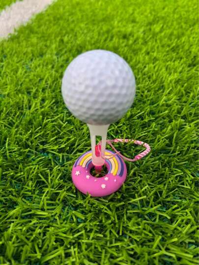 1pc Cartoon Donut Golf Tee, 83mm Resin Donut Golf Tee With Plastic Head And Rope, Anti-Lost Tee Holder