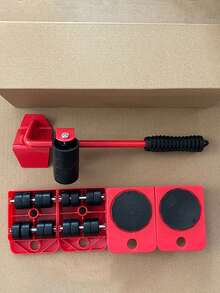 1 juego/5 PIEZAS Juego de herramientas elevadoras y deslizantes de muebles de uso pesado con ruedas giratorias de 360° - 5 deslizadores de piso antiarañazos, base con polea para mover artículos grandes, construcción resistente, diseño ergonómico, para madera/baldosa/alfombra | Sistema de mudanza profesional para sofá/cómoda/refrigerador | Artículos esenciales para mudanza de apartamento, montaje de dormitorio y herramientas de renovación del hogar | Elevadores de palanca ergonómicos, muy adecuados para renovación de la casa, mudanza, mudanzas, almacenes (Rojo)