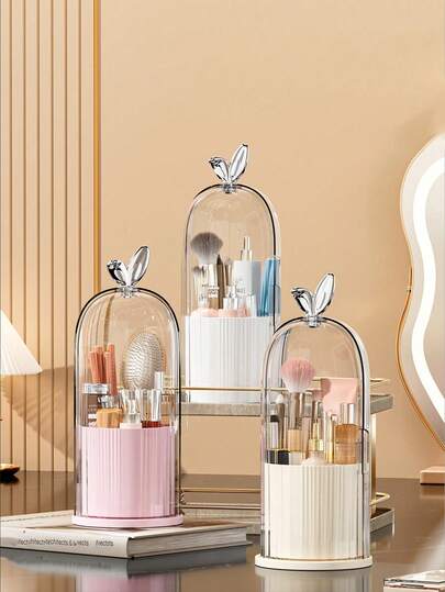 360° Rotating Makeup Organizer With Removable Transparent Dust Cover - Large Capacity Cosmetic Storage Box For Lipsticks, Eyeshadows, Brushes & Skincare - Portable Rotatable Dustproof Desktop Holder For Women, Teens, Makeup Artists - No Power Needed & No Installation Required - Perfect For Vanity, Living Room, Bathroom, Bridal Shower Gift, Christmas Present, Birthday Gift & Travel Organization