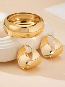 3 Stücke geometrisches minimalistisches breites Gesicht Mode übertriebenes personalisiertes Armband & Ohrring Set